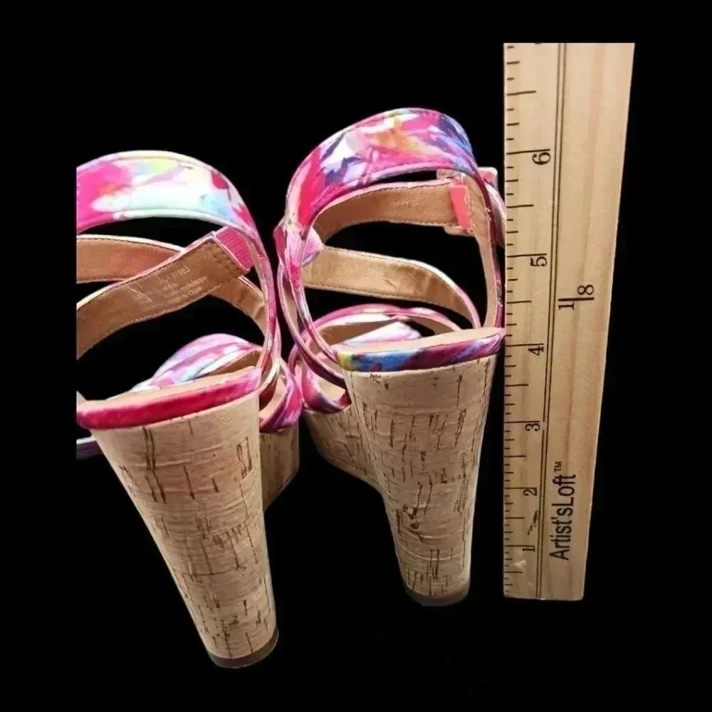 BP cork wedge sandals floral size 6M